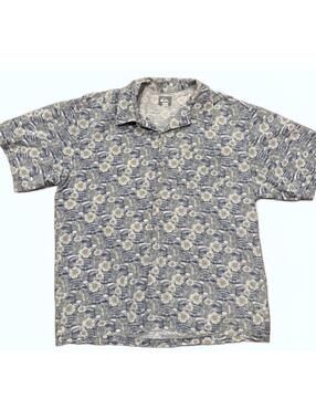 Vintage Y2K Quiksilver Blue Hibiscus Floral Short Sleeve Button Up Shirt